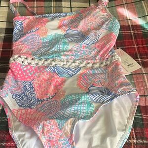 Women’s One-Piece Swimsuit - Pink & Aqua Shell Print